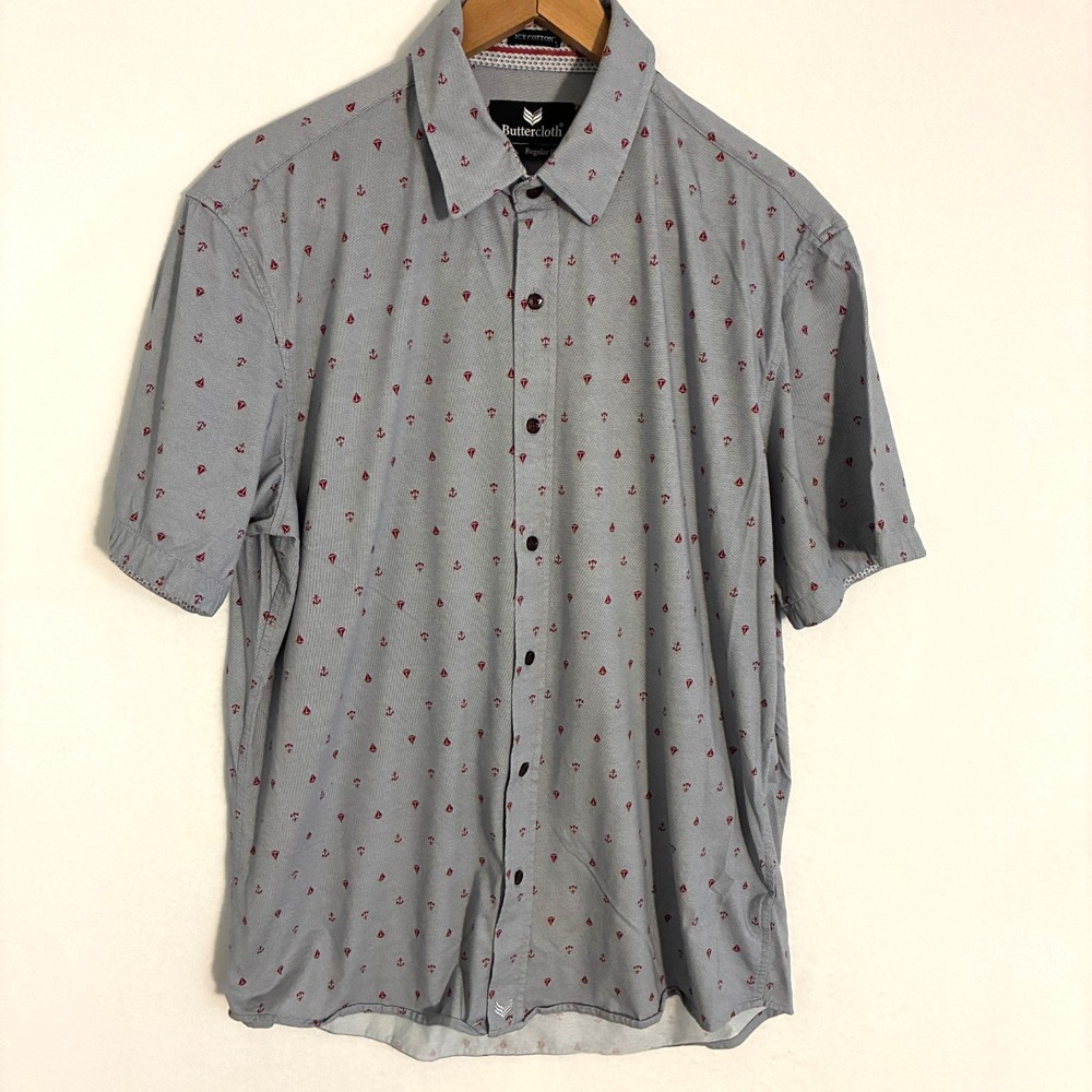 Buttercloth Icy Cotton Shirt Mens XL Button Up Geometric AOP Performance Preppy